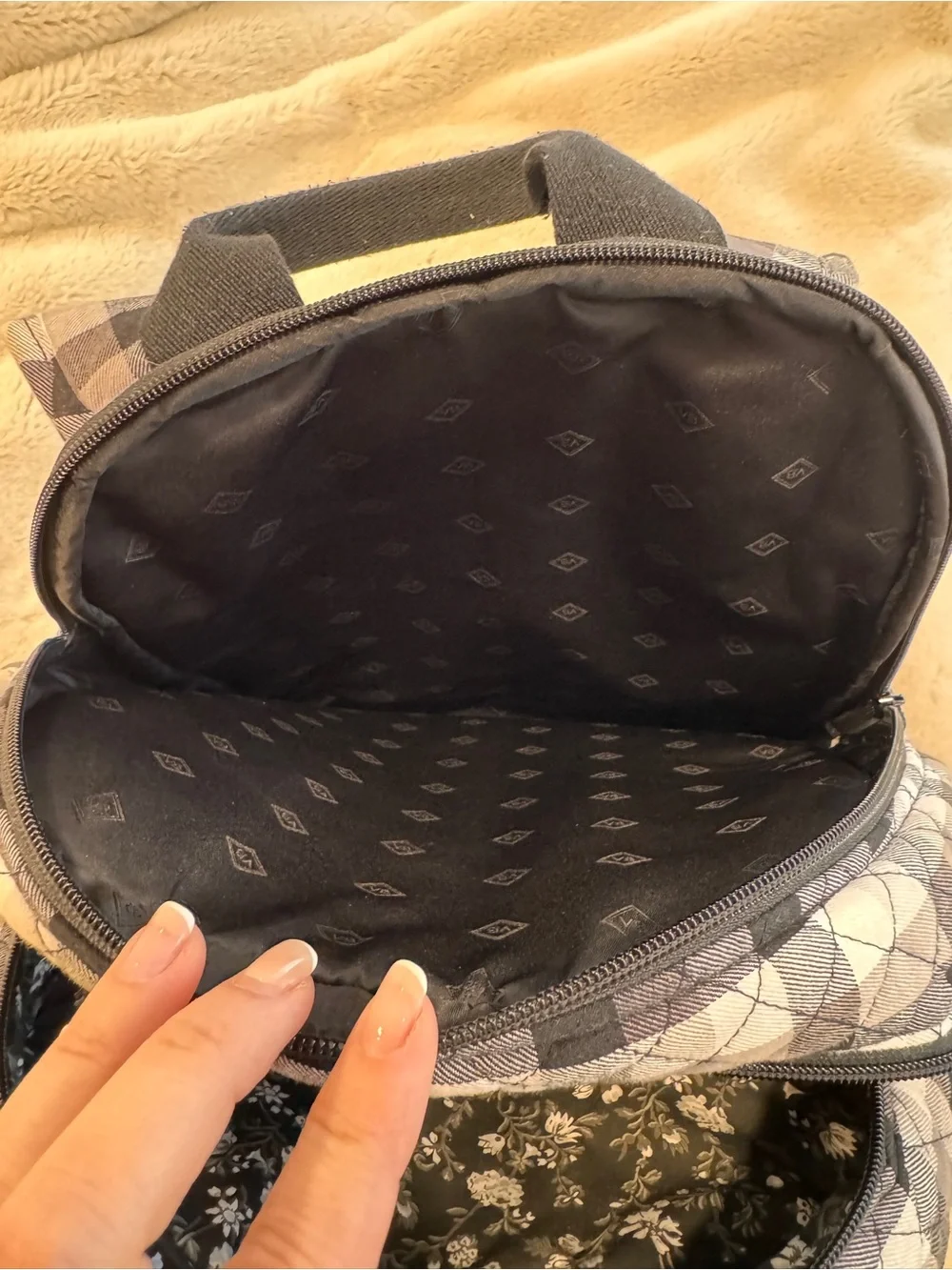 Vera Bradley Cotton Campus Backpack, Kingbird Plaid, One Size Black & White - Picture 8 of 15